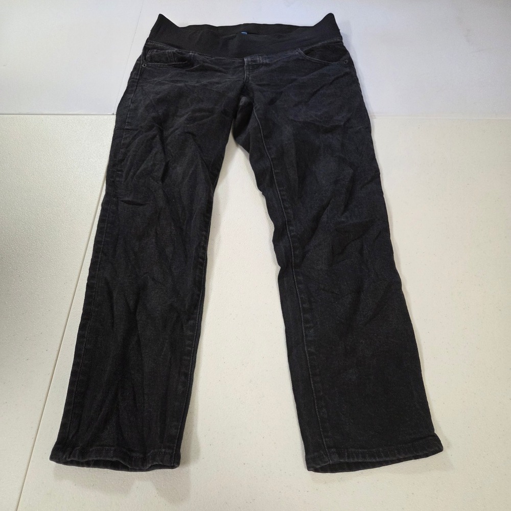 Old Navy Maternity OG Straight Jeans Black Low Panel Stretch Denim Size 8